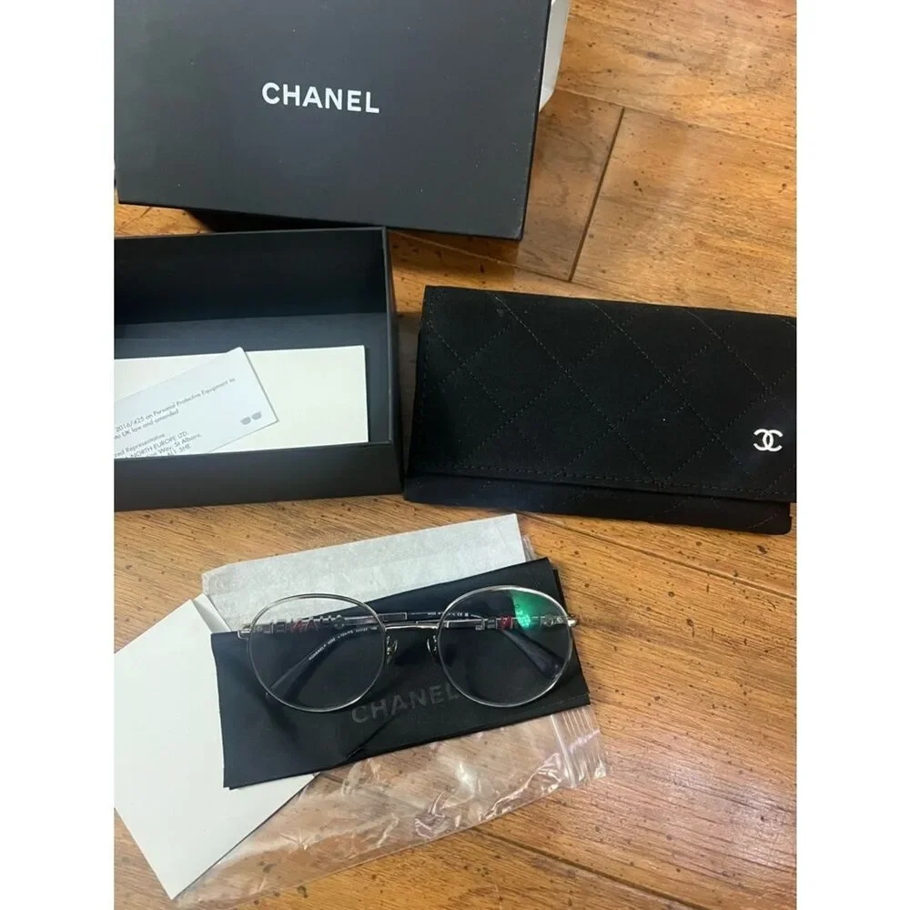 CHANEL Round Silver Metal Frame Glasses sunglasses frame